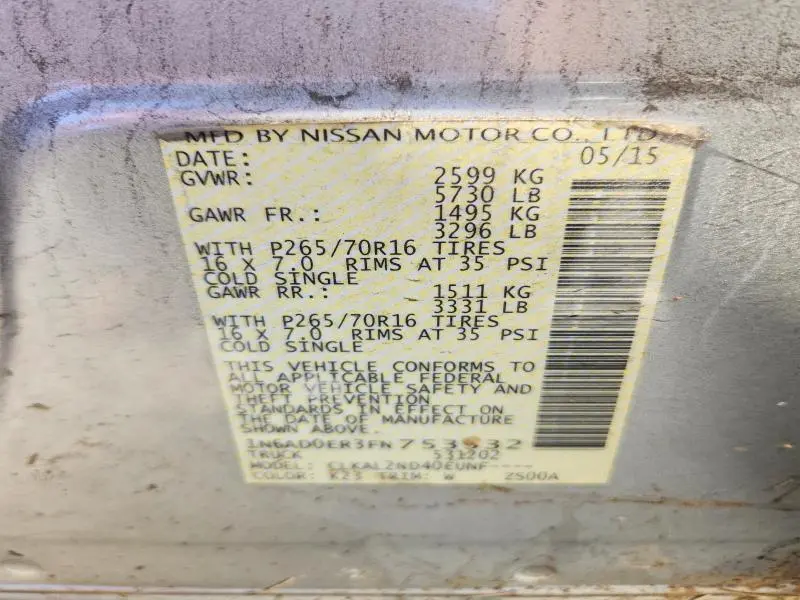 2015 NISSAN FRONTIER S  