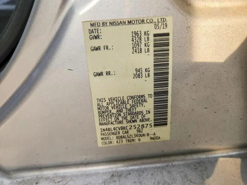 2019 NISSAN ALTIMA SR  