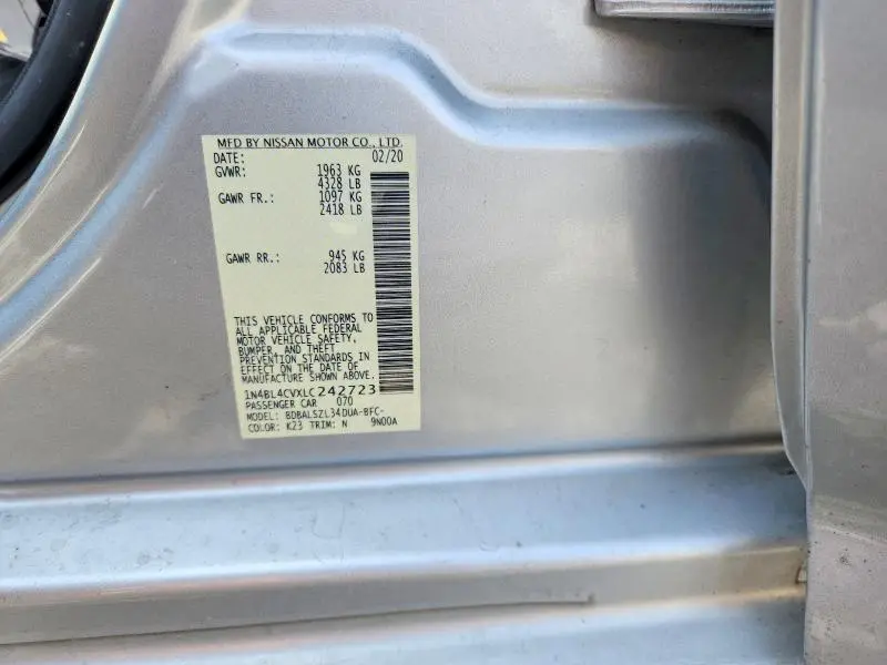 2020 NISSAN ALTIMA SR  