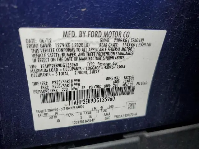 2013 FORD TAURUS SEL  