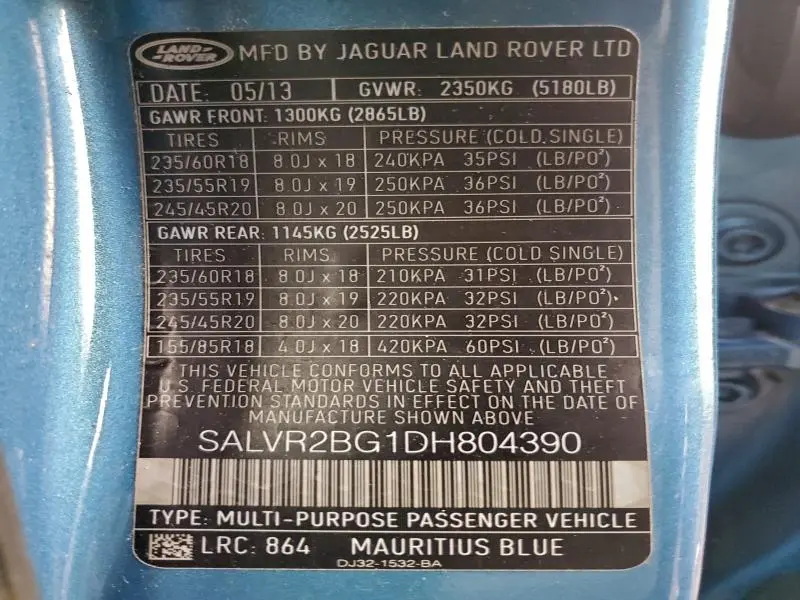 2013 LAND ROVER RANGE ROVER EVOQUE PURE PREMIUM  