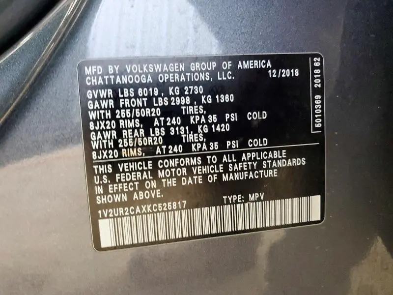2019 VOLKSWAGEN ATLAS SE  