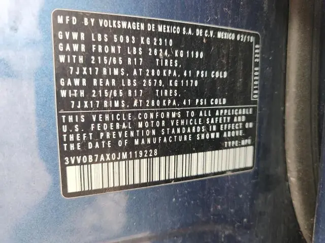 2018 VOLKSWAGEN TIGUAN S  