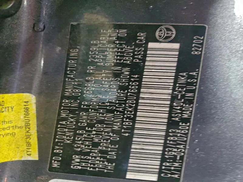 2011 TOYOTA CAMRY BASE  