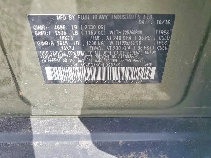 2017 SUBARU OUTBACK 2.5I LIMITED  