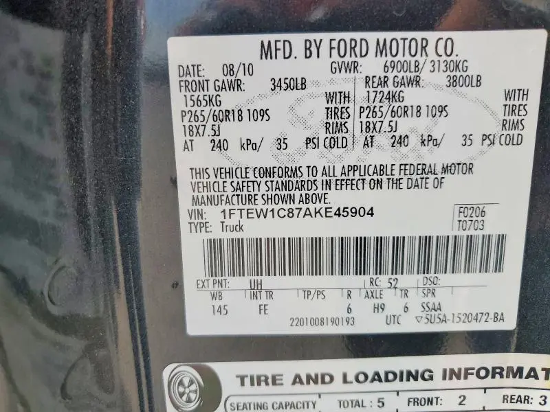 2010 FORD F150 SUPERCREW  