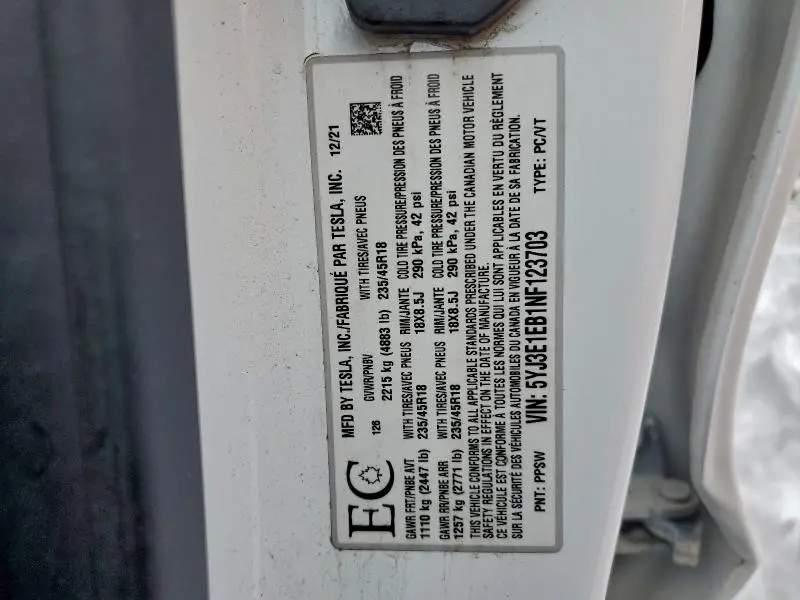 2022 TESLA MODEL 3   