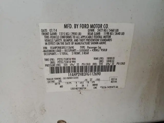 2015 FORD TAURUS SEL
