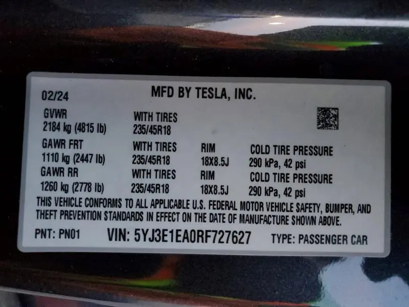 2024 TESLA MODEL 3   