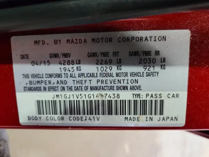 2016 MAZDA 6 TOURING  