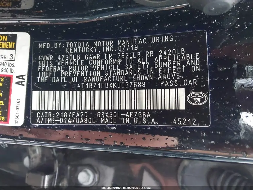 2019 TOYOTA AVALON XLE