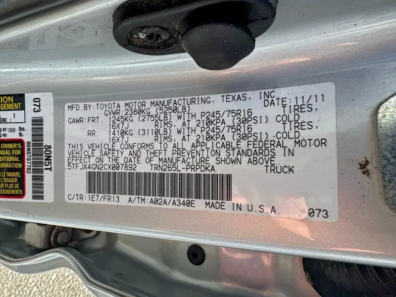 2012 TOYOTA TACOMA DOUBLE CAB  