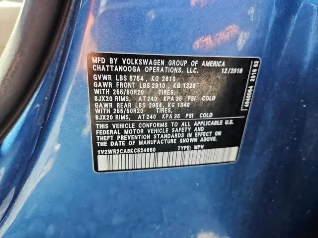 2019 VOLKSWAGEN ATLAS SE  