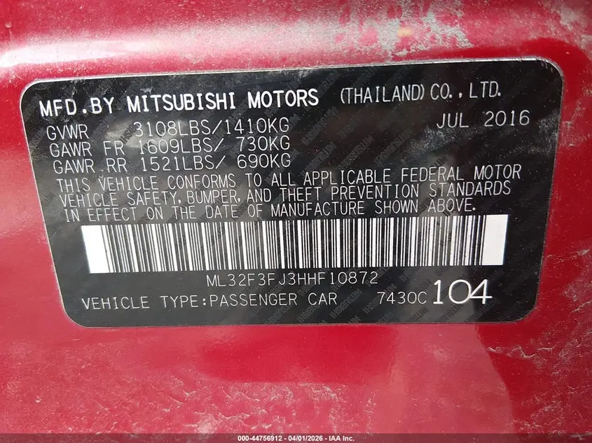 2017 MITSUBISHI MIRAGE G4 ES