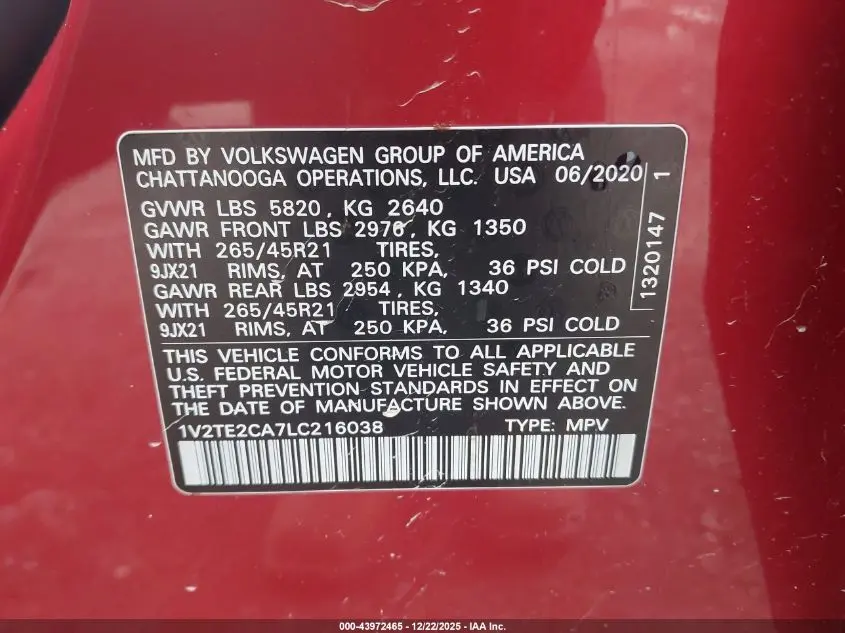 2020 VOLKSWAGEN ATLAS CROSS SPORT 3.6L V6 SEL PREMIUM R-LINE