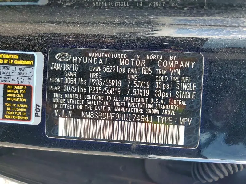 2017 HYUNDAI SANTA FE LIMITED ULTIMATE  