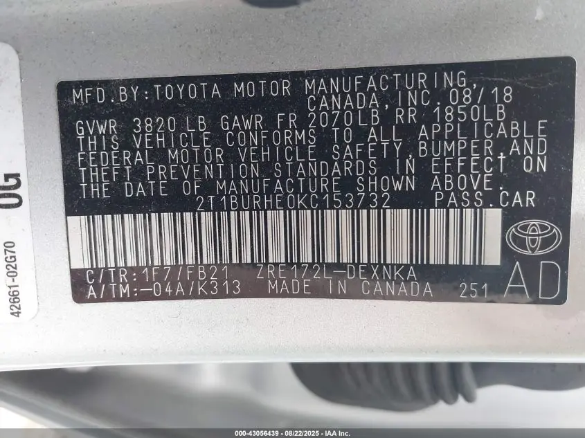 2019 TOYOTA COROLLA LE