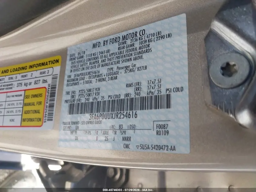 2018 FORD FUSION HYBRID S