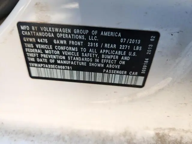2014 VOLKSWAGEN PASSAT S  