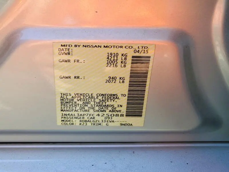 2015 NISSAN ALTIMA 2.5 S  