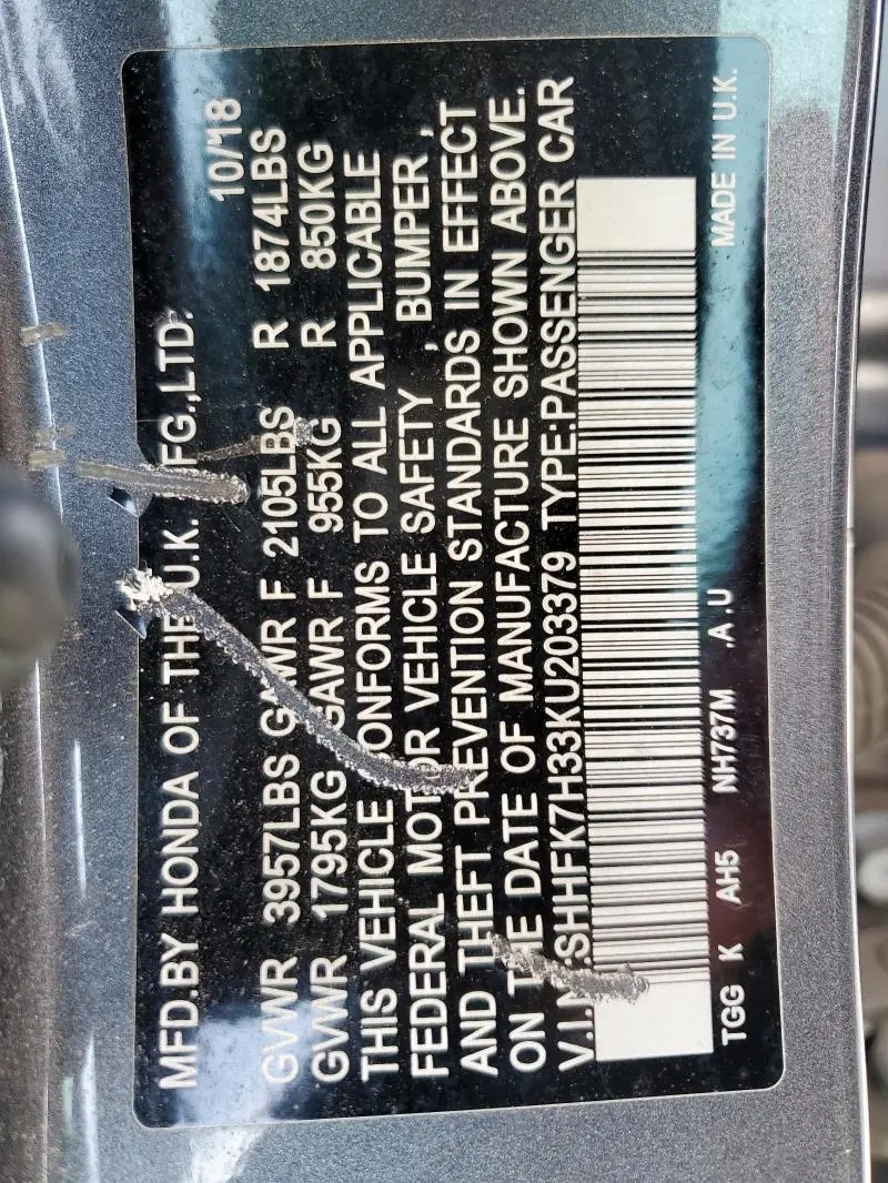 2019 HONDA CIVIC LX