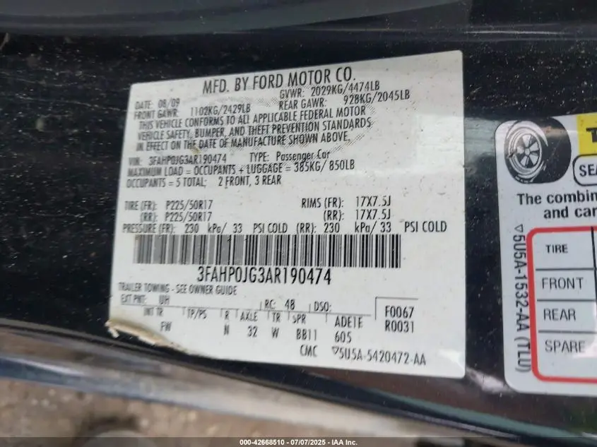 2010 FORD FUSION SEL