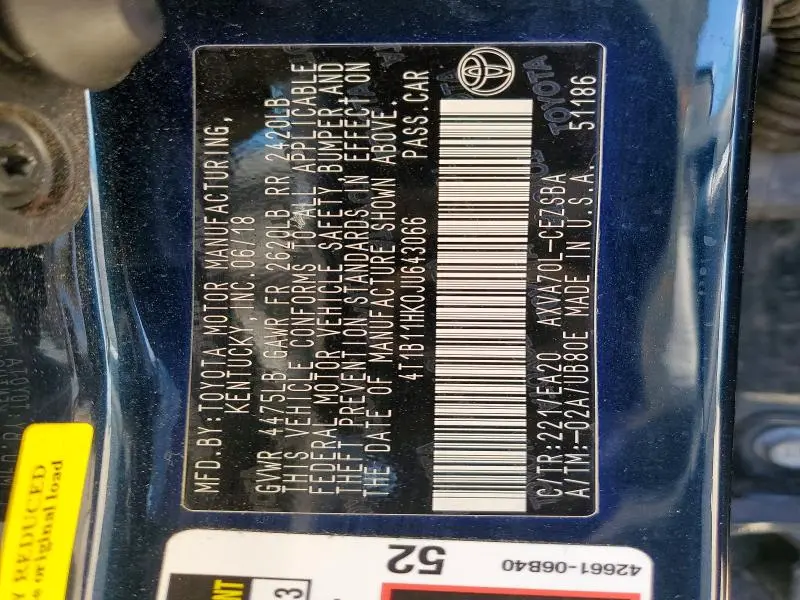 2018 TOYOTA CAMRY SE  