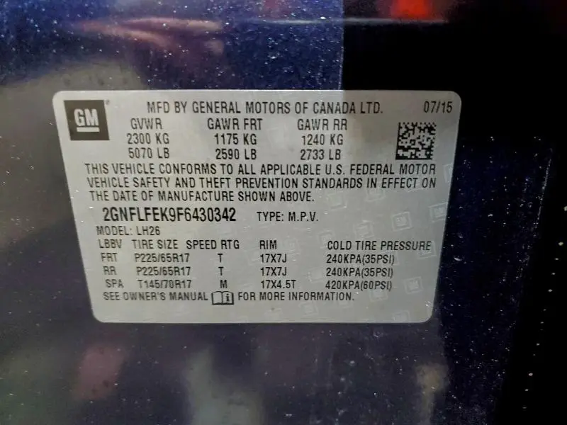 2015 CHEVROLET EQUINOX LT  