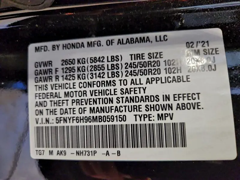 2021 HONDA PILOT TOURING  