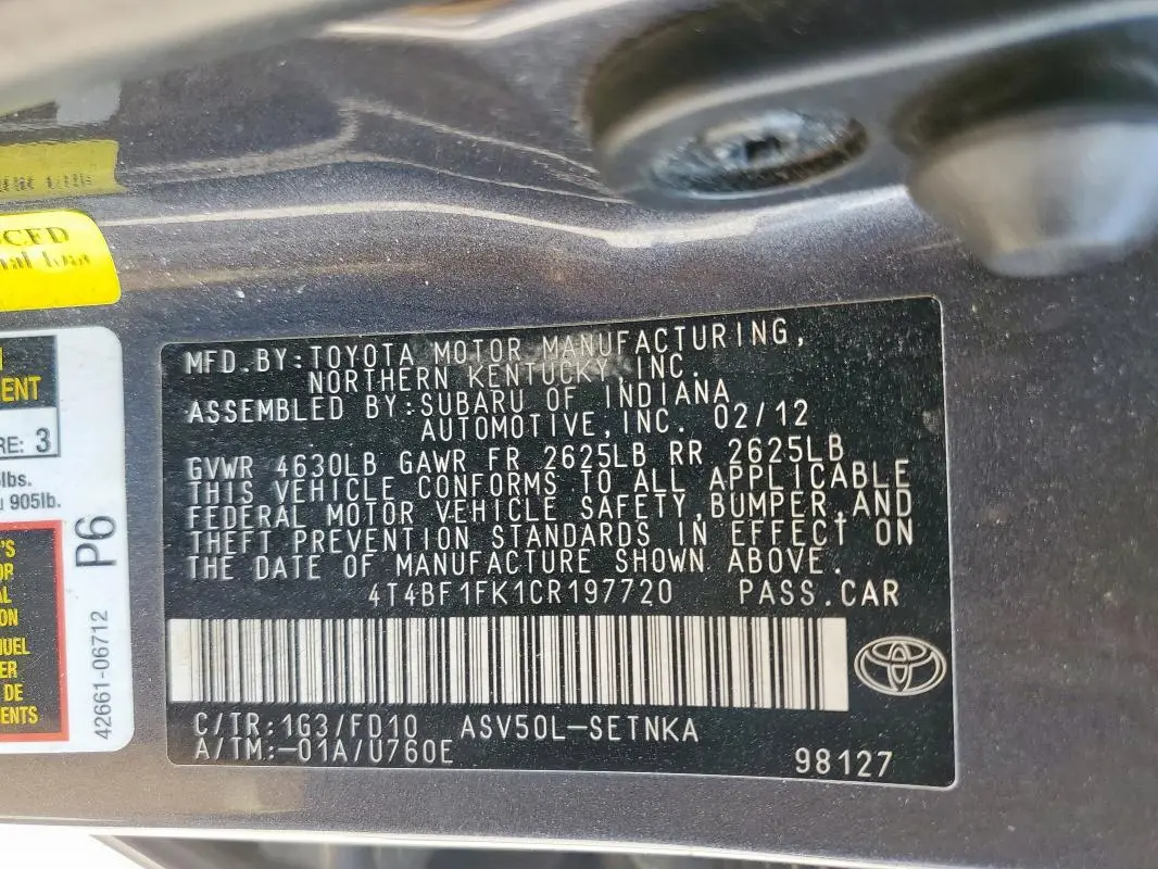 2012 TOYOTA CAMRY BASE  