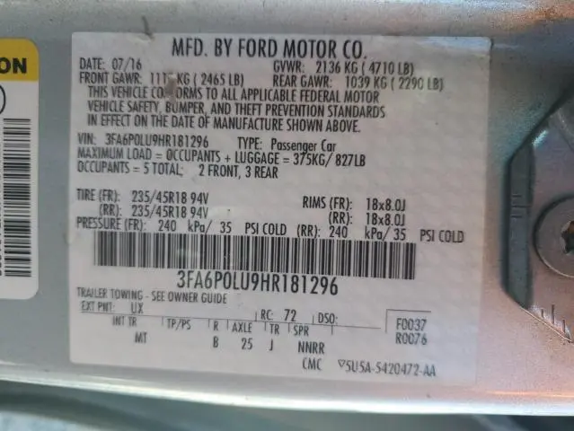 2017 FORD FUSION SE HYBRID  