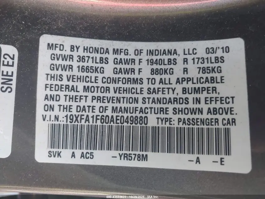 2010 HONDA CIVIC LX-S
