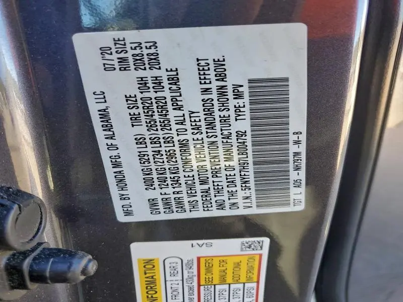 2020 HONDA PASSPORT TOURING  