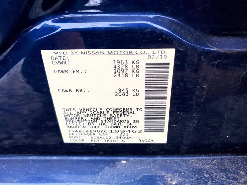 2019 NISSAN ALTIMA S  