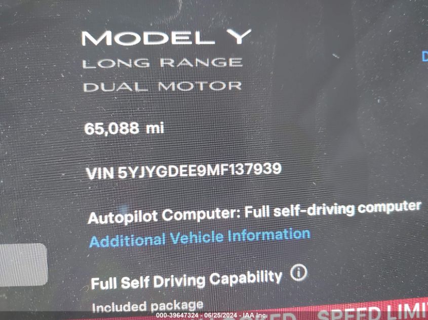 2021 TESLA MODEL Y LONG RANGE DUAL MOTOR ALL-WHEEL DRIVE