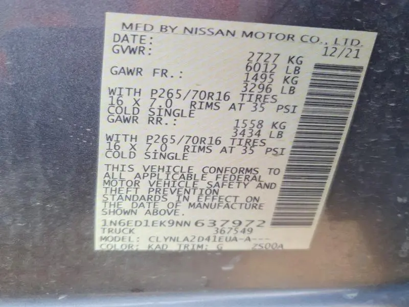 2022 NISSAN FRONTIER S  