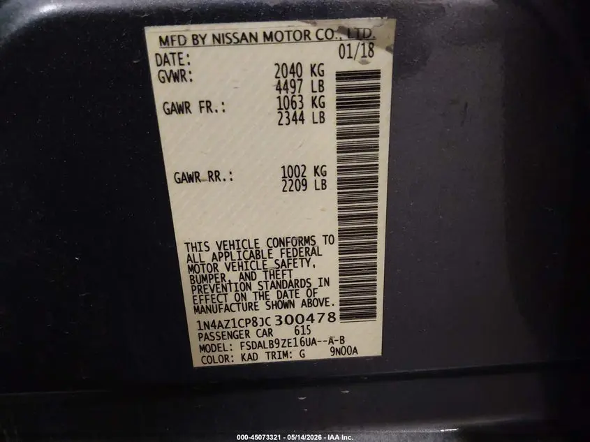 2018 NISSAN LEAF S