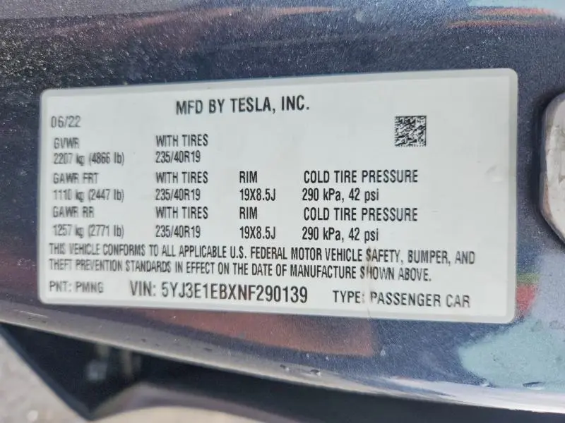 2022 TESLA MODEL 3   