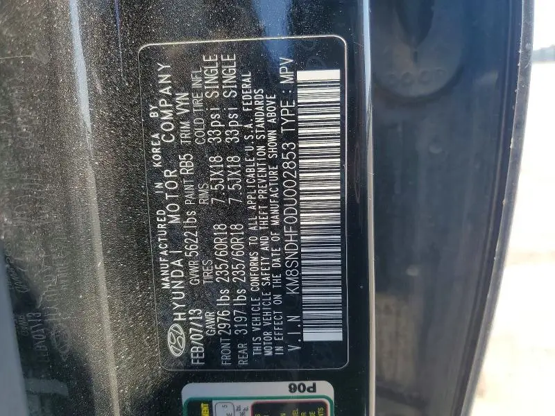 2013 HYUNDAI SANTA FE GLS  