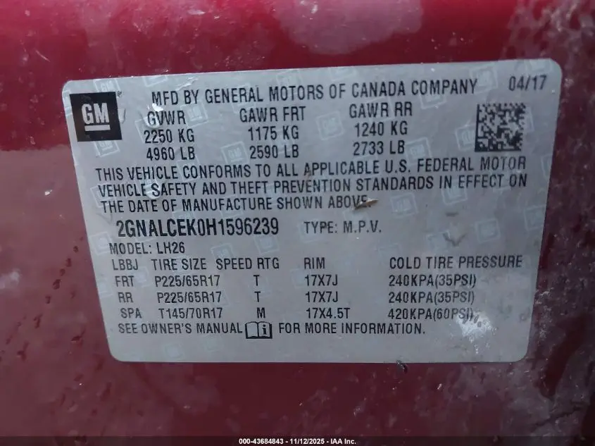 2017 CHEVROLET EQUINOX LT