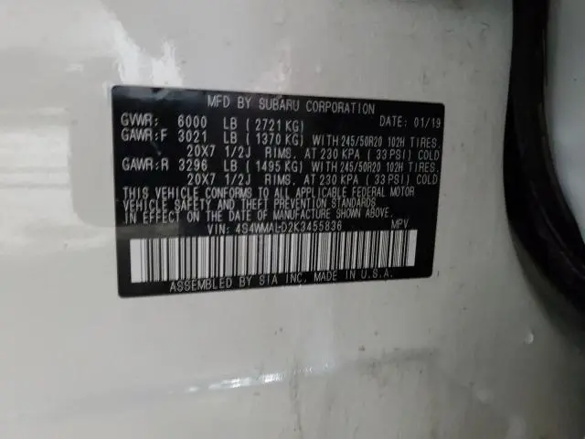 2019 SUBARU ASCENT LIMITED  