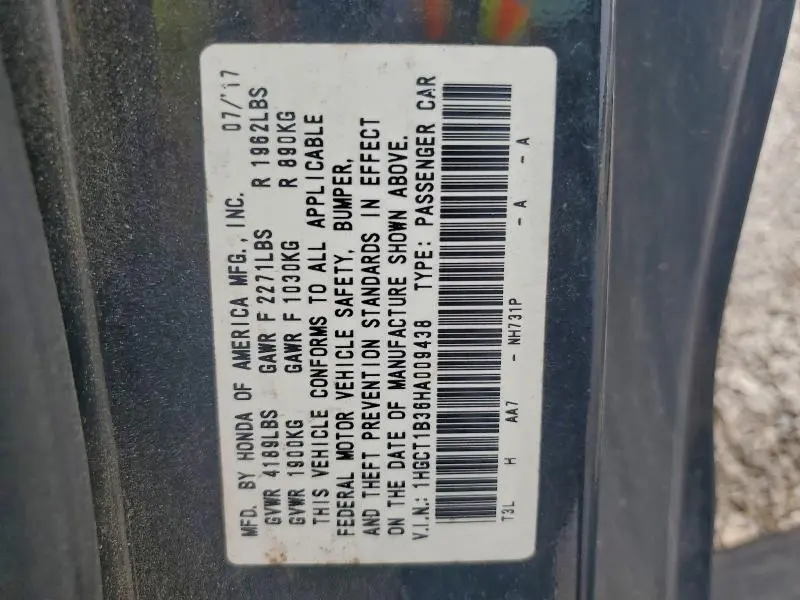 2017 HONDA ACCORD LX-S  