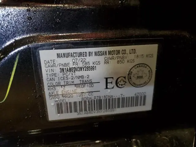 2022 NISSAN SENTRA SR  