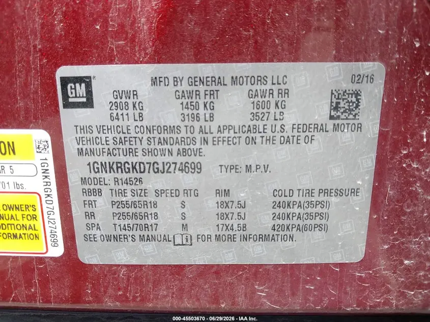 2016 CHEVROLET TRAVERSE 1LT