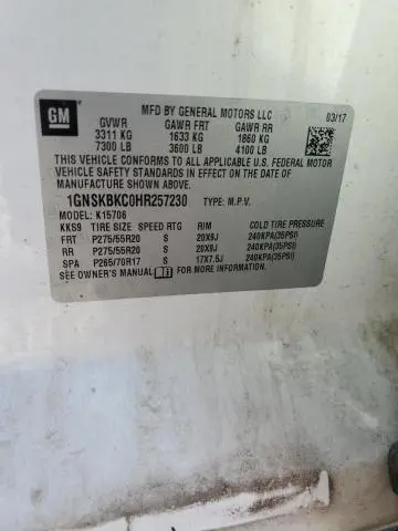 2017 CHEVROLET TAHOE K1500 LT  