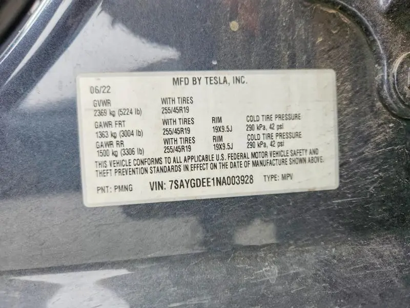 2022 TESLA MODEL Y   