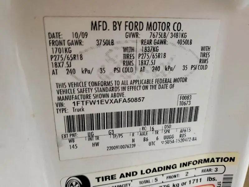 2010 FORD F150 SUPERCREW  