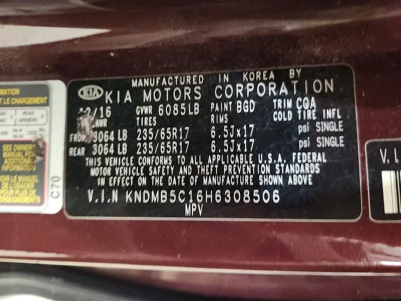 2017 KIA SEDONA LX  