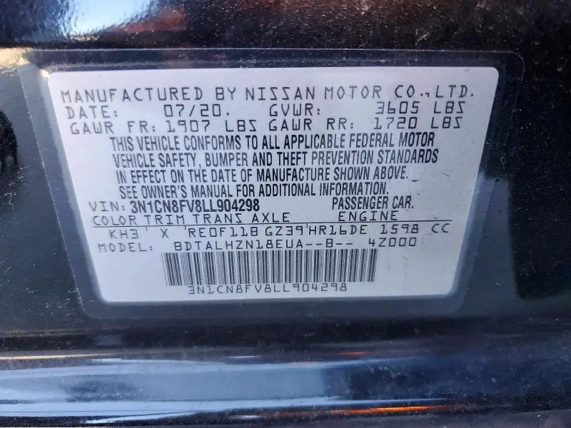 2020 NISSAN VERSA SR  