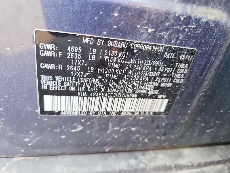 2017 SUBARU OUTBACK 2.5I PREMIUM  